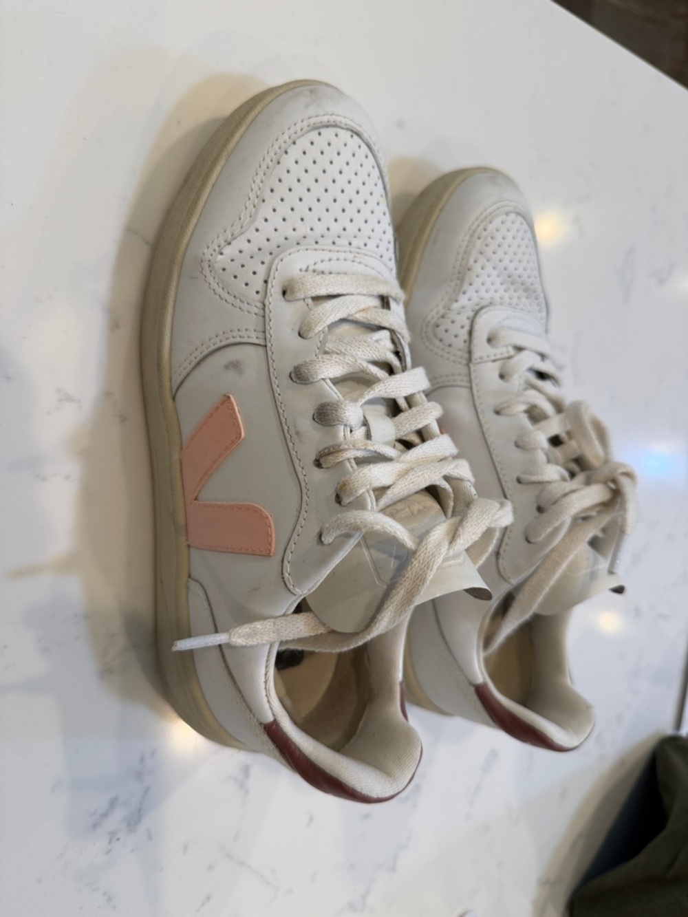 Veja White Sneakers with Dusty Pink Heel Tab